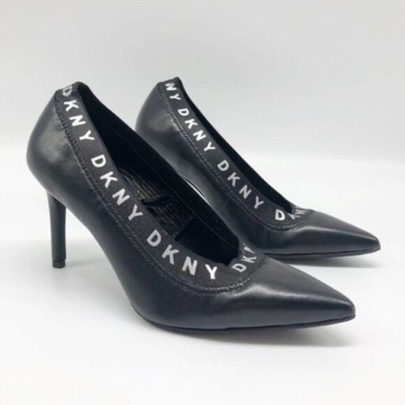 DKNY Katrina Black Pointed Toe Logo Heel  - Picture 1 of 8